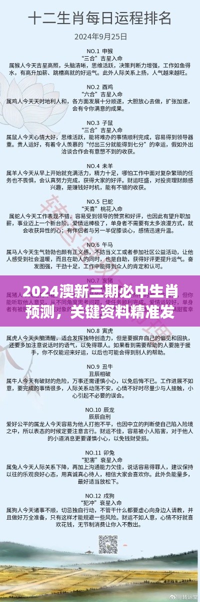 2024澳新三期必中生肖预测,关键资料精准发布_GTC486.93特别版