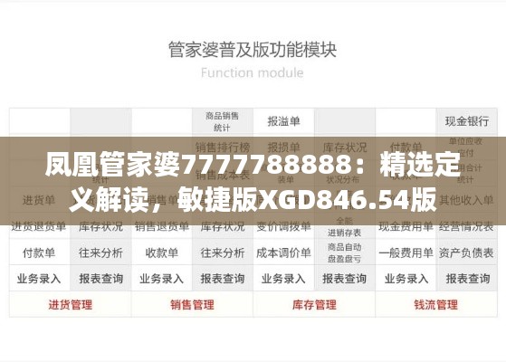 凤凰管家婆7777788888:精选定义解读,敏捷版XGD846.54版