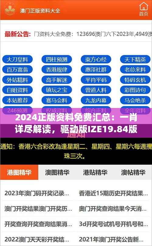 2024正版资料免费汇总:一肖详尽解读,驱动版IZE19.84版
